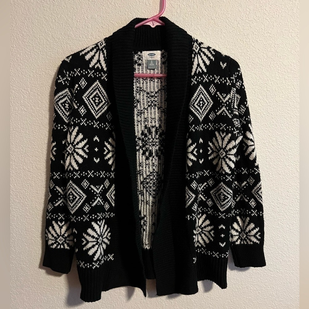 Old Navy Black and White Alpine Knit Cardigan Size Medium